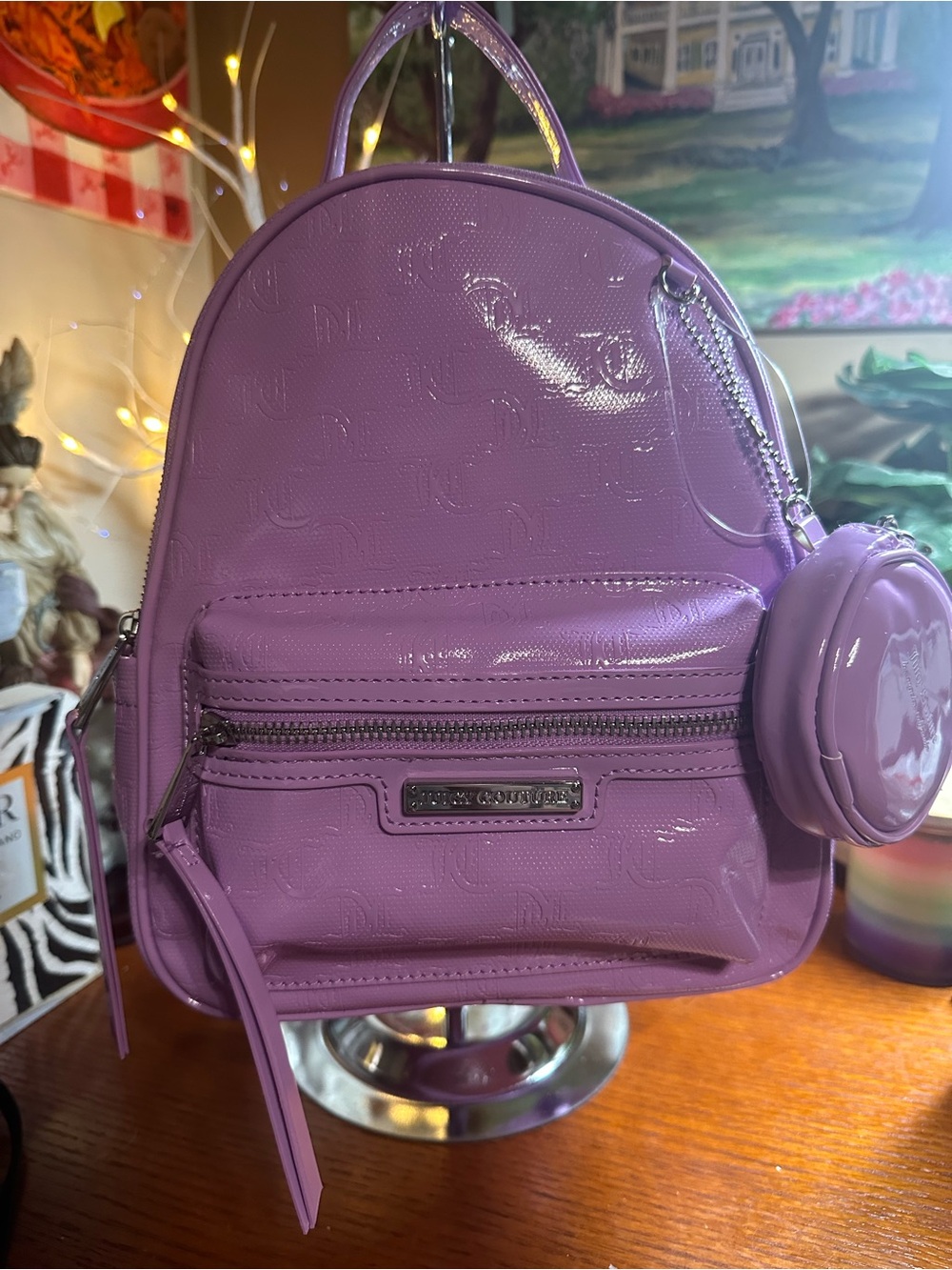 Juicy Couture Patent Purple Mini Backpack with Coin Pouch